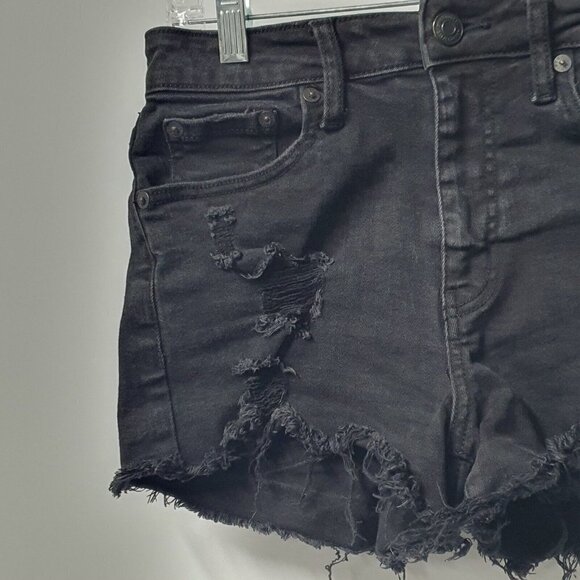 AERO High-Rise Shorty Black Jean Shorts Size 4R Distressed Frayed Wiskering - Picture 3 of 10